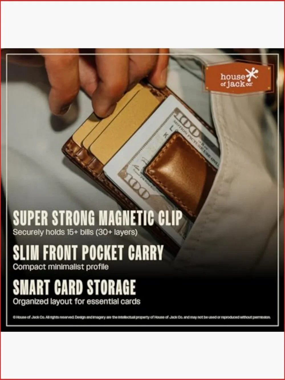 Slim Money Clip Wallet with Magnetic Clip, Full Grain Leather, 9 Card Holder,